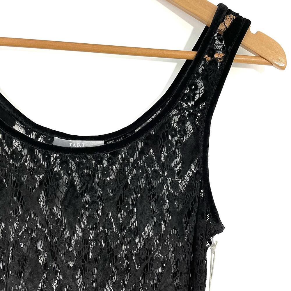 Tart Collections Women’s Size Small Black Cupro Lace Velvet Trim Sheer Tank Top - Picture 2 of 8